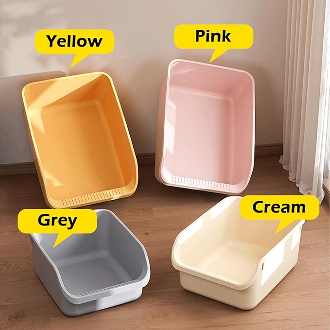 SpaceTime Large Cat Litter Box with High Sides,Cat Boxes for Indoor Cats,Cat Litter Pan for Kitty,Litter Box with Low Entry,Easy to Clean,Anti-Splashing(Cream White)