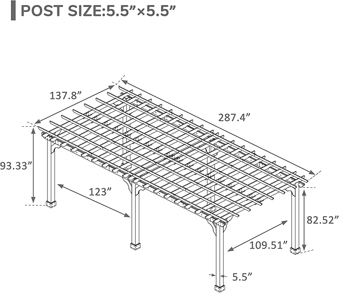 MUPATER 12x24 FT Wooden Pergola, All Cedar Wood Pergola Kit with Stakes, Quality Supported Structure, All-Season Durability, Snow and Wind Supported, Outdoor Shade for Backyard, Deck, Lawn, Patio