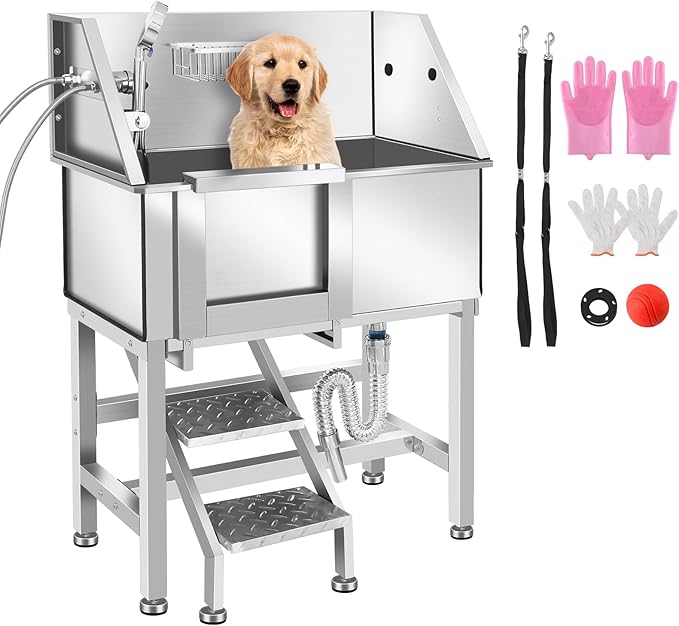 Electric Dog Bathing Station for Large Dogs, Height Adjustable Stainless Steel Dog Pet Washing Station, Professional Dog Grooming Tub with Electric Lift, Pet Wash Bath Station