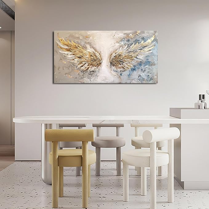 Large Angel Wings Wall Art Golden Abstract Extra Canvas Living Room Pictures Framed Prints Aesthetic Oversize Wall Decor Big Painting Artwork for Bedroom Dining Office Home 60"x30"