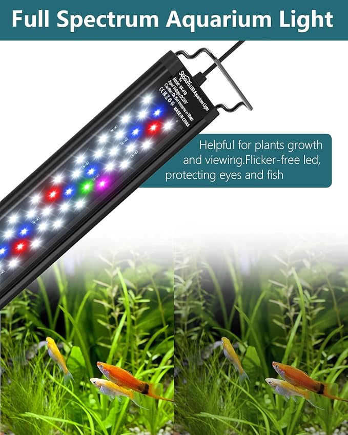 Led Aquarium Light for Plants-Full Spectrum Fish Tank Light with Timer Auto On/Off, 48-54 Inch, Adjustable Brightness, White Blue Red Green Pink LEDs with Extendable Brackets for Freshwater