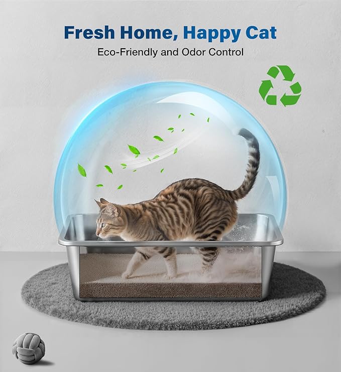 Stainless Steel Litter Box, Large Metal Cat Litter Box with High Sided for Big and Small Cats, Kitty Litter Boxes, Non-Stick, Easy to Clean, Odor-Free, Cat Toilet，Litterbox
