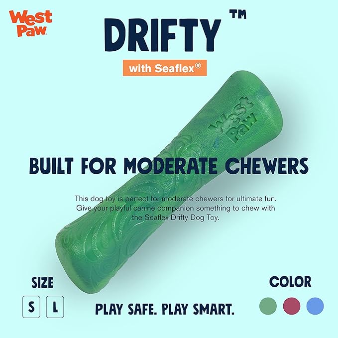 WEST PAW Seaflex Drifty Dog Toy – Machine Washable Dog Toys for Moderate Chewers – Eco-Friendly Zogoflex Toys for Dogs – Perfect for Gnawing, Fetch, Catch, Pet Training – 8.5" Large, Emerald