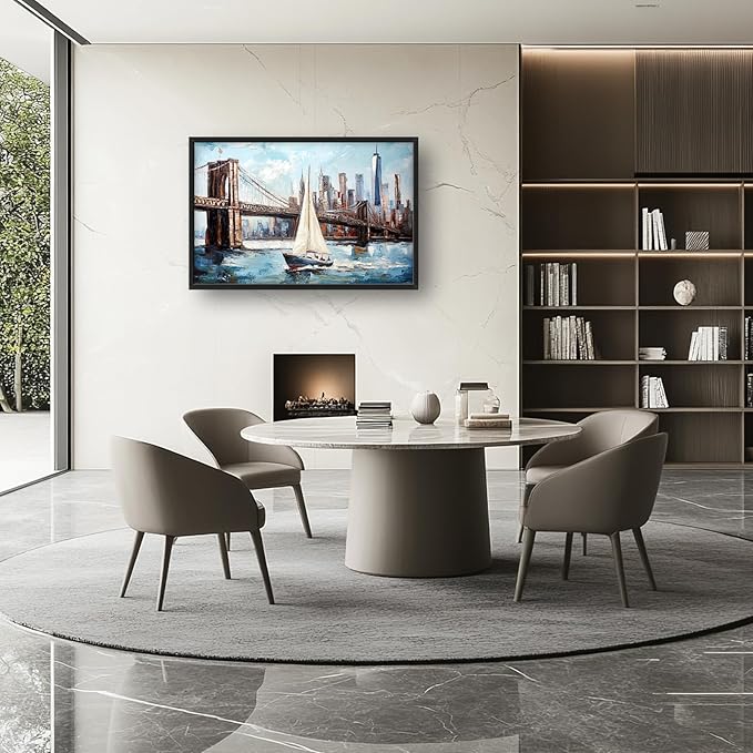 Extra Large Sailboat Framed Wall Art for Living Room,Oversized New York Brooklyn Bridge Pictures Wall Decor,Cityscape Canvas Print Painting Modern Artwork Bedroom Office Bathroom 36L" x 24W"