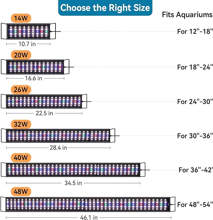 hygger Aquarium LED Light Fish Tank Full Spectrum Lighting with 24/7 Day-Night Cycle Mode & Auto On/Off Timer, 7 Colors Options, Dimmable, Extendable Bracket for 12~18inch Freshwater Plant Tank