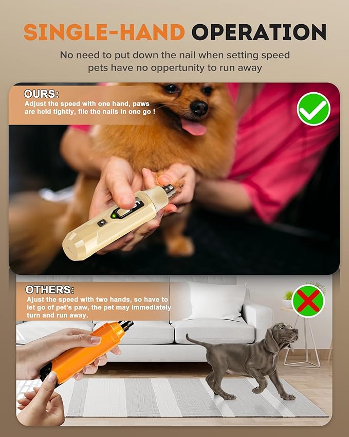 YABIFE 7-Speed Pet Nail Grinder with Light – Heavy Duty, Whisper Quiet Nail Trimmer for Dogs, Cats, Birds & Small Animals – Single-Handed Operation