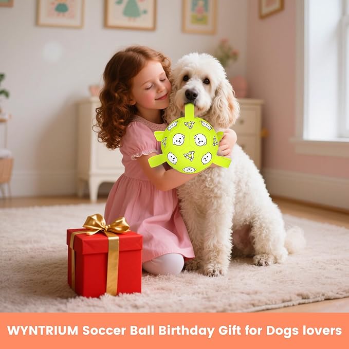 Dog Toys, Durable Dog Soccer Ball with Straps, Interactive Dog Toys, Water Fetch Ball for Tug of War, Puppy Toys for Indoor/Outdoor – Fun Dog Birthday Gift for Small & Medium Dogs, 6 Inch