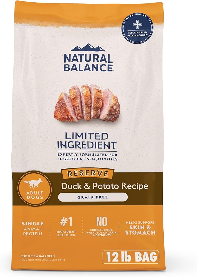 Natural Balance Limited Ingredient Adult Grain-Free Dry Dog Food, Reserve Duck & Potato Recipe, 12 Pound (Pack of 1)