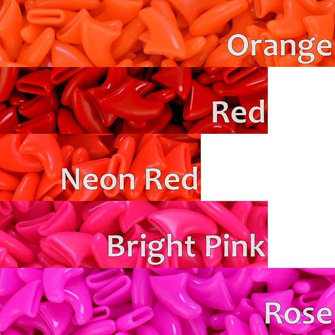 zetpo 100 pcs Cat Nail Caps | Cat Claw Covers | with Adhesives and Applicators (XS, Orange, Red, Neon Red, Bright Pink, Rose)