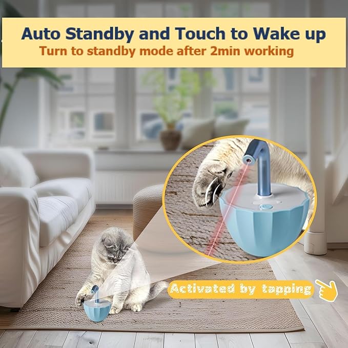 Cat toys for indoor cats Laser pointer, Interactive cat toy for bored Indoor adult Cats, Automatic cat toys laser pointer,Random Trajectory and Tumbler Base, USB rechargeable, laser for cats