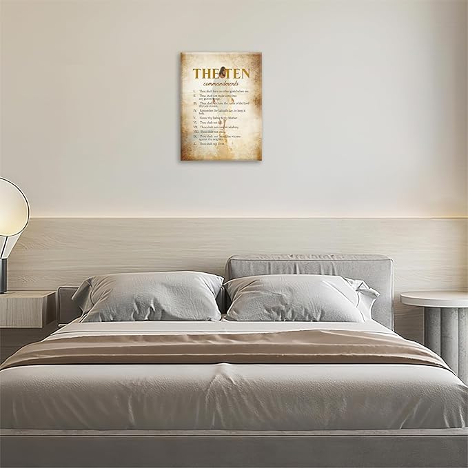 The Ten Commandments Christian Pictures Wall Art, Bible Verse Jesus Bathroom Wall Decor Religion Scripture Framed Painting Religious Canvas Artwork for Church Bedroom Living Room 20"L x 16"W