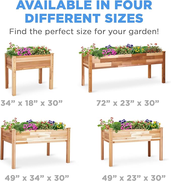 Jumbl Raised Canadian Cedar Garden Bed | Elevated Wood Planter for Growing Fresh Herbs, Vegetables, Flowers, Succulents | 34x18x30”