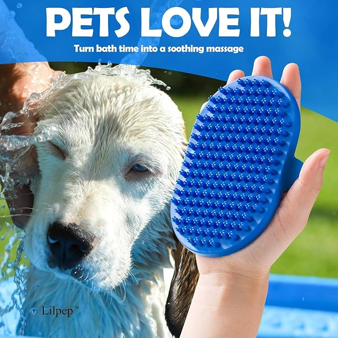 Lilpep Dog Bath Brush, Rubber Pet Shampoo Brush with Silicone Bristles for Massaging Grooming, Removing Short Haired Dogs Cats Shedding, Tangles and Dead Undercoat(Red, plum brush)