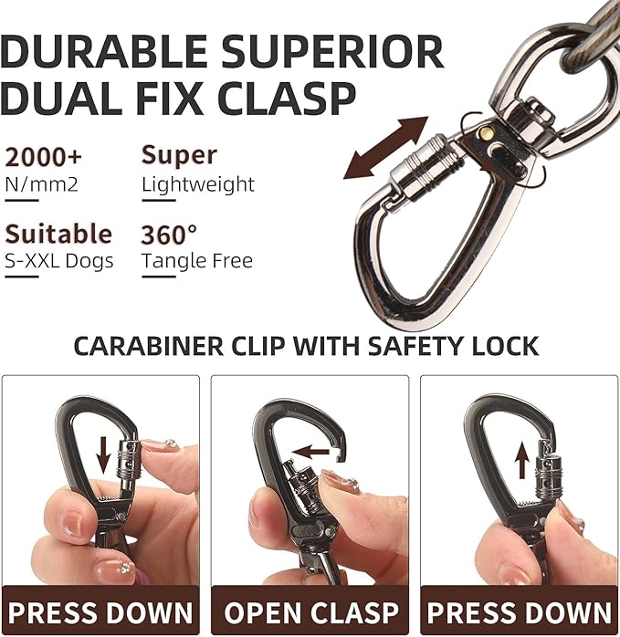 Dog tie Out Cable, 10/20/25/30/50/70/100 feet, Suitable for Dogs up to 350 pounds, Dog Cable with Swivel Buckle, Lightweight, Non-Winding, for Outdoor Camping, Yard Dog Cable (Black, 70FT)