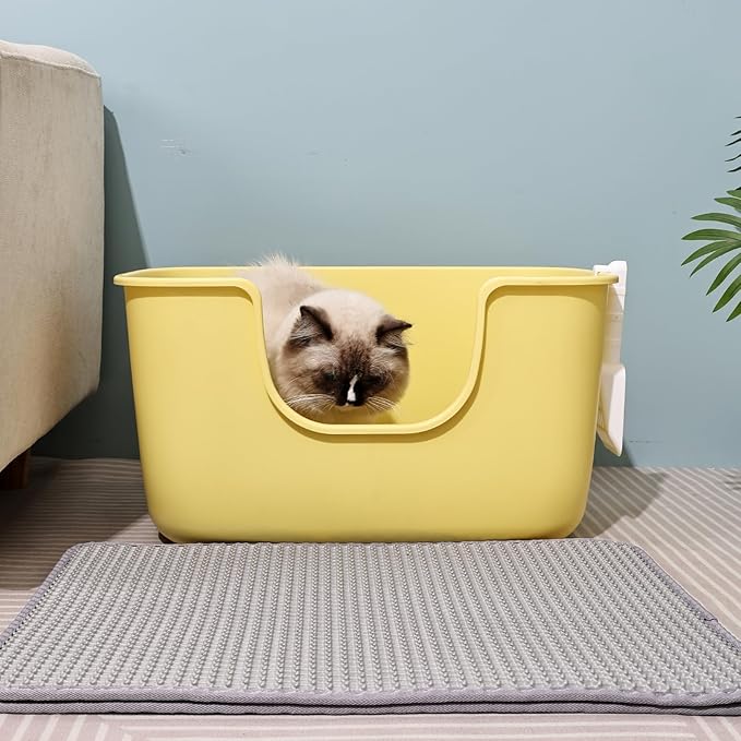 SpaceTime Extra Large Litter Box with High Sides,XL Low Entry Multi Cat Litter Pan for Kittens,Jumbo Litter Boxes for Big Cats,Anti-Splashing Cat Boxes for Indoor Cats,Open Top,Easy to Clean (Black)