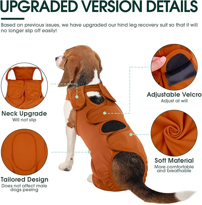 Kuoser Dog Recovery Suit for Back Legs & Thigh Wounds - Brown XL
