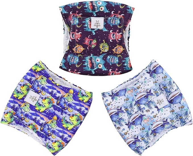CuteBone Dog Diapers Male Belly Bands 3 Pack for Male Dogs Reusable Puppy Wraps DM65M