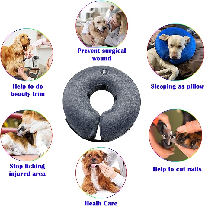 Katoggy Inflatable Dog Recovery Collar,Soft Blow-up Protective Recovery Dog Cone,Pet Donut Cone Collar,Comfy Elizabethan Collar After Surgery for Medium Dog to Prevent from Biting & Scratching,Small