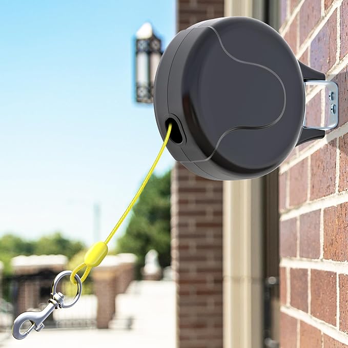 30ft Wall Mount Retractable Dog Tie Out Cable for Small to Large Dogs Between 20-75 lbs, Patented Retractable Dog Lead Great for Yard/Garden - Durable for 70,000 Cycles (Black, 30ft)