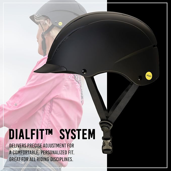 Troxel Spirit MIPS Technology Full Coverage Horse Riding Helmet, Horseback Riding Gear for Equestrians, Large (7-3/8-7-3/4), Black Duratec