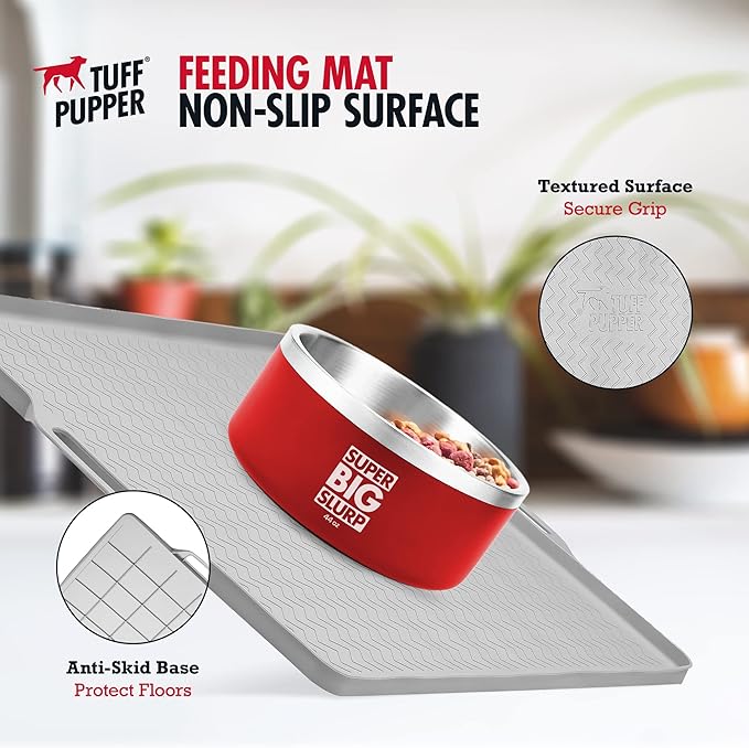Tuff Pupper XXL Dog Feeding Mat 36x24 for Food and Water | Waterproof Silicone Placemat for Floors | Pet Food Mat for Cats and Bowls