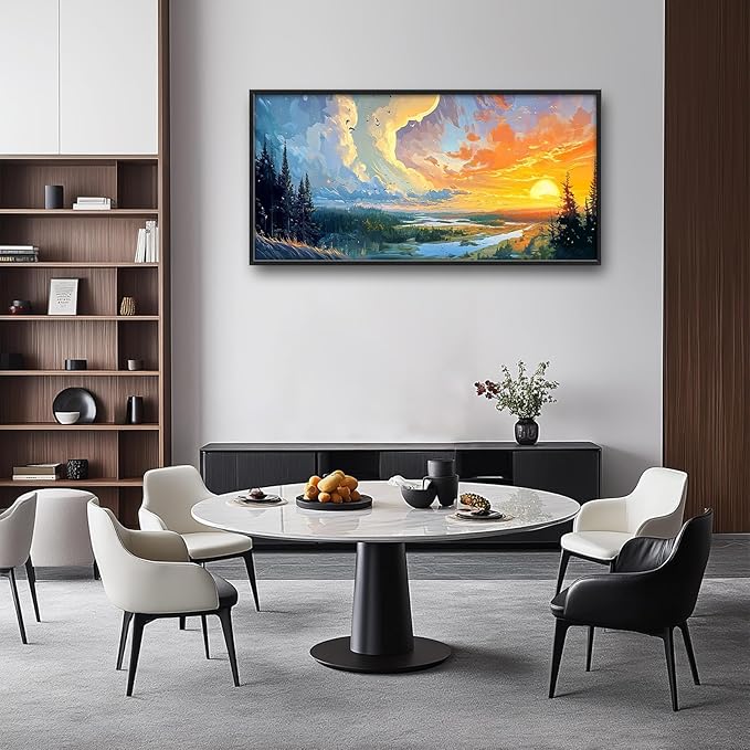 Framed Large Sunrise Wall Art for Living Room, Oversized Sunrise Wall Decor Forest Lake Landscape Canvas Print Natural Picture Home Decoration for Bedroom Living Room Office 60"x30"