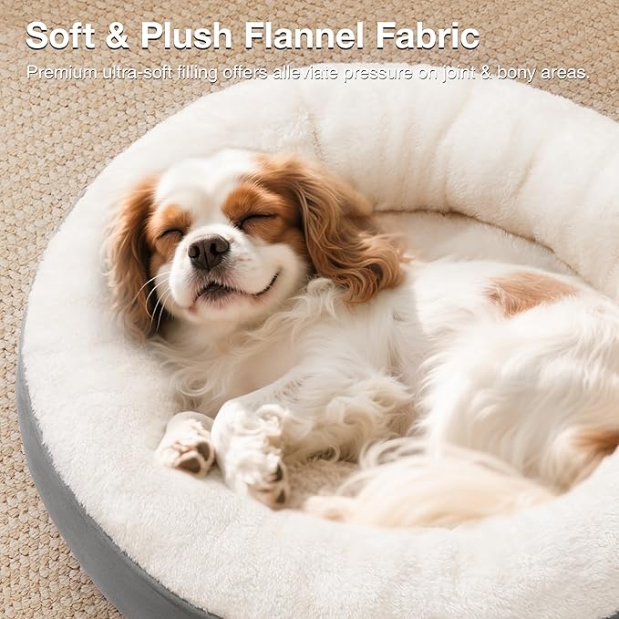 Love's cabin Round Donut Cat and Dog Cushion Bed, 25in Pet Bed for Small or Medium Dogs, Anti-Slip & Water-Resistant Bottom, Soft Durable Fabric Pet Beds, Washable Calming Cat & Dog Bed Grey