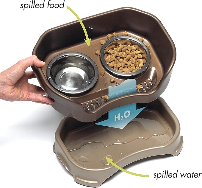 Neater Feeder Deluxe Mess Proof Cat Bowls Elevated for All Breeds – Made in USA – No Spill Raised Bowls for Indoor Cats – Stainless Steel Food and Water Bowl Set, Pet Dish Feeding Station, Bronze