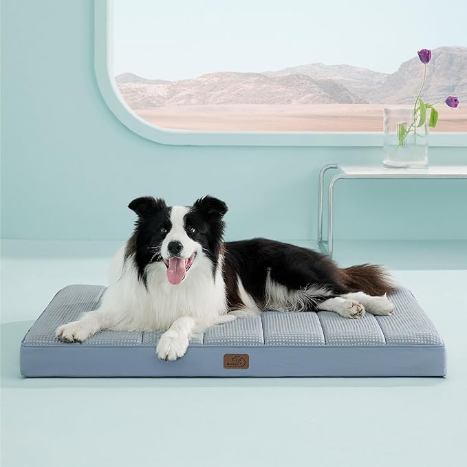Bedsure Cooling Dog Bed for Crate - Large Orthopedic Flat Puppy Beds with Removable Washable Cover, Egg Crate Foam Pet Mat, Suitable for Pet Up to 50 lbs