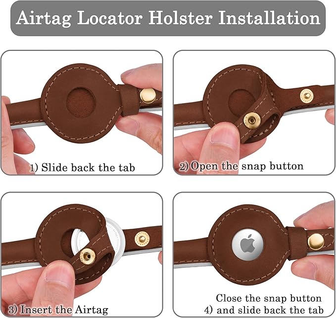 OOPSDOGGY Rolled Leather Dog Collar with Airtag Holder - Reflective Round Airtag Dog Collar - Soft Tracking Pet Collar for Small Dogs Puppy Cats Kitten (Brown, XL, 17"-21")