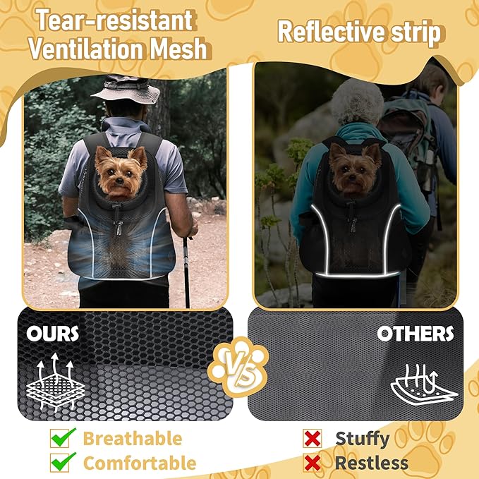 WOYYHO Pet Dog Carrier Backpack Small Dog Front Backpack Ventilated Mesh Dog Travel Back Pack with Safety Belt for Travel Hiking Cycling Outdoor Use (S (2-4.5 lbs), Black)