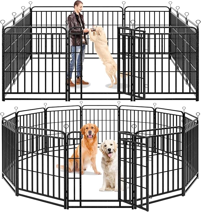 Dog Playpen Outdoor 12 Panels Heavy Duty Dog Fence 40" Height with Thick Pipe Anti-Rust with Doors Portable for RV Camping Yard, Total 27FT, 57 Sq.ft, Snowy Black