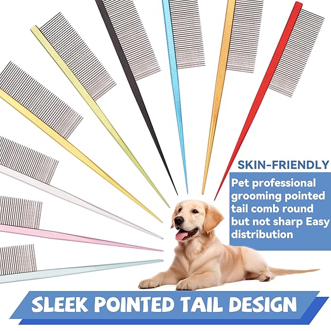 Grooming Pet Comb Rat Tail Dematting Cat and Dog Comb，Rounded Ends Design for Safe Tangle Removal, Hairstyling, Massage，Loose Hair Removal，Prevent Irritation，Fluffing Paws,Face,Tail,Remove Tear Stain
