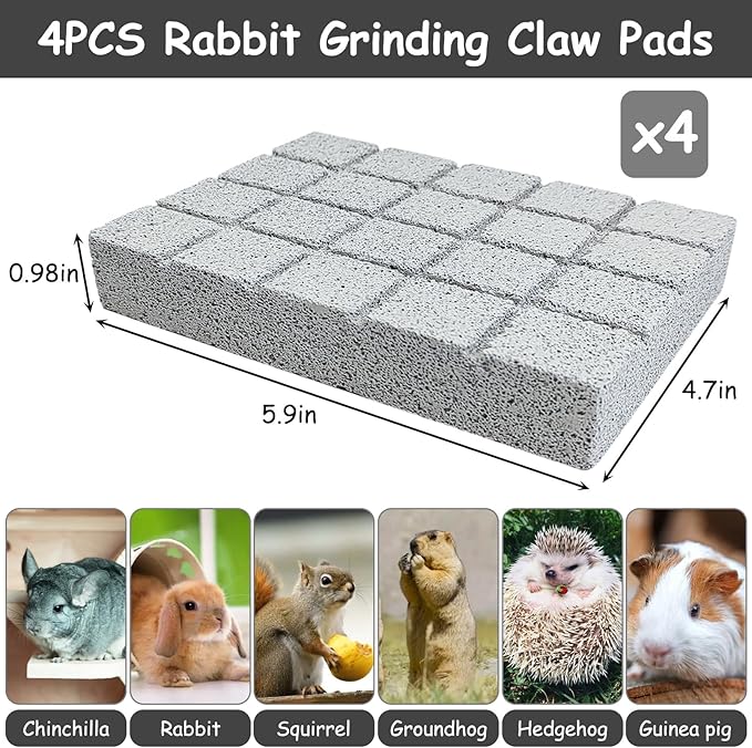 Hamiledyi 4PCS Rabbit Scratching Pads Bunny Lava Grinding Claw Pads Small Animal Foot Pads Hamster Scratch Board Chew Toys for Gerbil Chinchilla Hedgehog Guinea Pig Cage Accessories