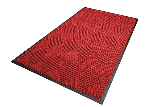M + A Matting WaterHog Diamond | Commercial-Grade Entrance Mat with Rubber Border – Indoor/Outdoor, Quick Drying, Stain Resistant Door Mat (Solid Red, 4' x 12')
