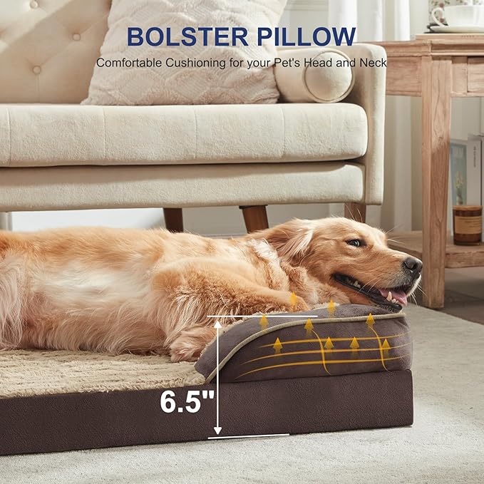 FURTIME Orthopedic Dog Bed for Extra Large Dogs - XL Plus Washable Dog Sofa Beds, Supportive Foam Pet Couch Bed with Removable Washable Cover, Waterproof Lining and Nonskid Bottom, Khaki
