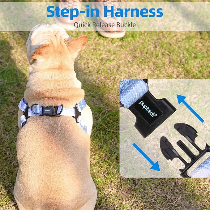 PUPTECK No Pull Dog Harness Soft Adjustable Basic Nylon Step in Puppy Vest Outdoor Walking with Leash