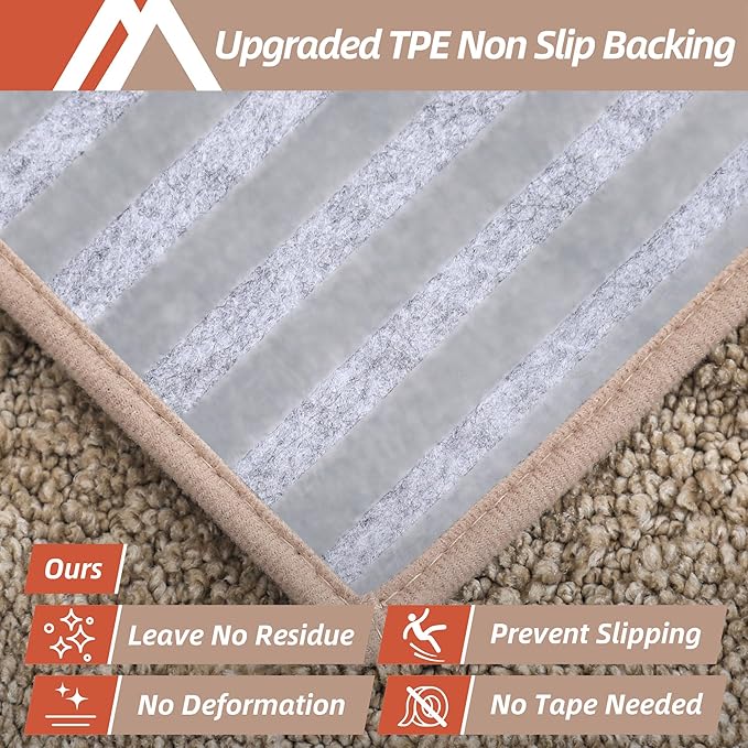 COSY HOMEER Edging Stair Treads Non-Slip Carpet Mat 28inX9in Indoor Stair Runners for Wooden Steps, Edging Stair Rugs for Kids and Dogs, 100% Polyester TPE Backing(4pc, Beige)
