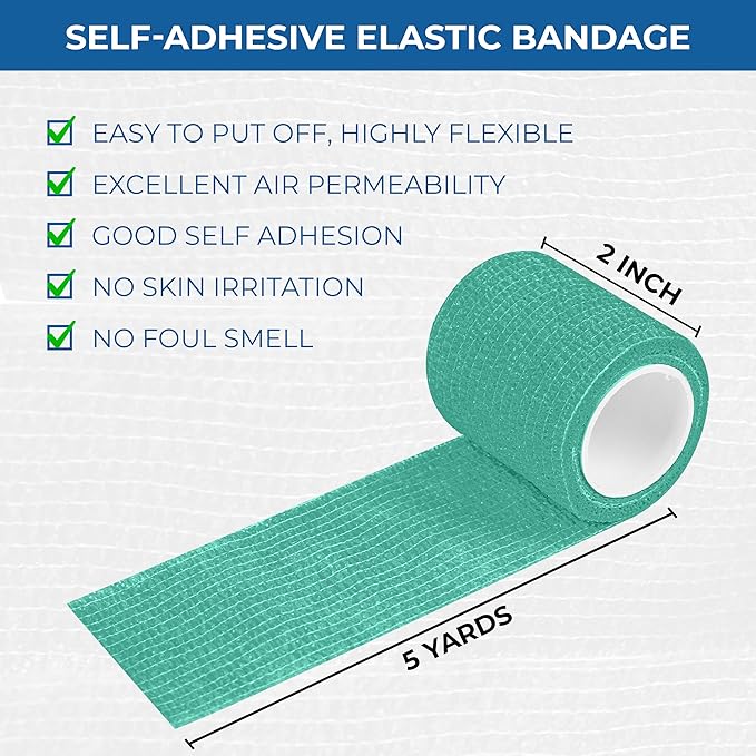 Self Adhesive Bandage Wrap - Pack of 24, Assorted Colors, Non-Woven, Breathable & Water-Resistant Vet Wrap for First Aid, Sports Injury, Body Sprains, & Pets - 2 Inch x 5 Yards