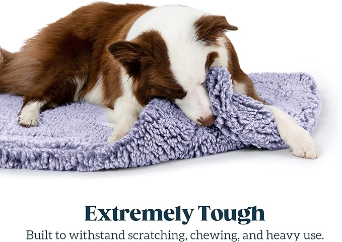 Stoutwool Indestructible Dog Bed - Fluffy Chew Proof Dog Crate Pad - Tough Kennel Pad for Aggressive Chewers - Washable, Ideal for Large Breeds & Fits 42-Inch Crate - 41"x27", Jacaranda