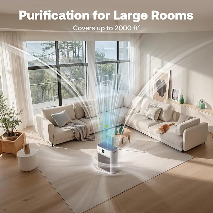 T554 Air Purifier for Home Up to 2000 Ft² in 1 Hr with Washable Pre-Filter, Air Purifier for Home Pets with PM 2.5 Air Quality Display, Sleep Mode for Allergies, Dust, Smoke, Grayish Brown