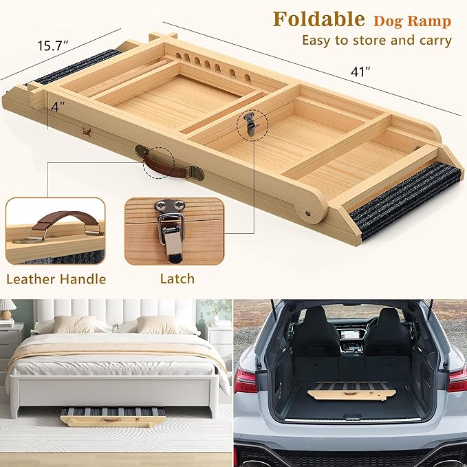 𝟮𝟬𝟮𝟱 𝐔𝐩𝐠𝐫𝐚𝐝𝐞𝐝 Dog Ramp, Portable Pet Ramp for Large Small Old Dogs Cats with 7 Adjustable Heights 11" to 26.6", Non-Slip High Traction Ramp for High Bed, Couch, Hold up to 200 LBS