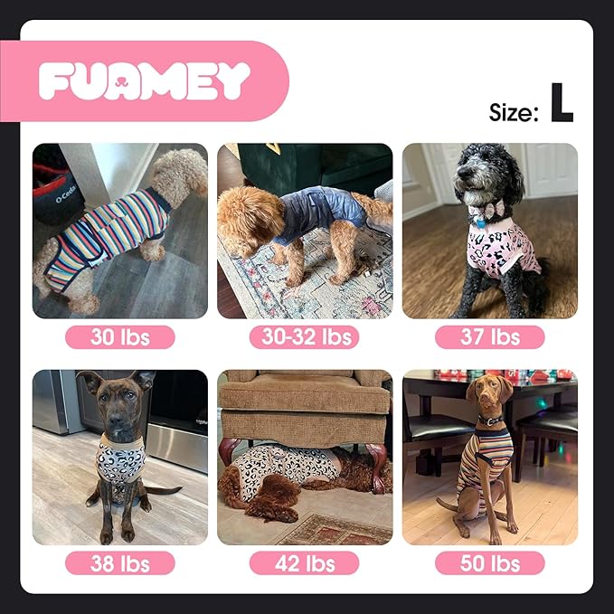 FUAMEY Recovery Suit for Dogs After Surgery,Soft Breathable Dog Bodysuit E-Collar & Cone Alternative Surgical Suit,Male Female Dog Neuter Spay Suits Anti Licking Wounds Onesie Navy Blue Strips L