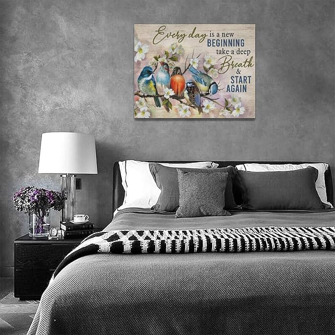 Bird Wall Art Farmhouse Flower Branch Pictures Rustic Country Birds Wall Decor Floral Canvas Print Painting Artwork for Bathroom Living Room Bedroom 12"x16"