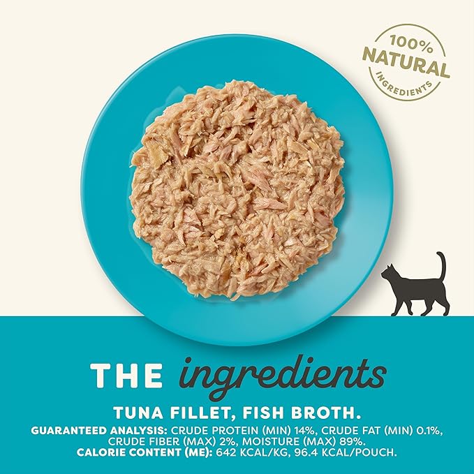 Applaws Natural Wet Cat Food in Broth, Limited Ingredient Wet Cat Food Pouches, No Additives, Made with Natural Ingredients, Tuna Fillet in Broth (12 x 5.3oz Pouches)