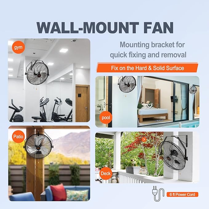 VEVOR 18 Inch Wall Mount Fan, 3-speed IP44 Waterproof, Max. 4150 CFM Wall Mounted Fan for Outdoor, Commercial, Residential, Greenhouse, Workshop, Patio, Black, ETL Listed