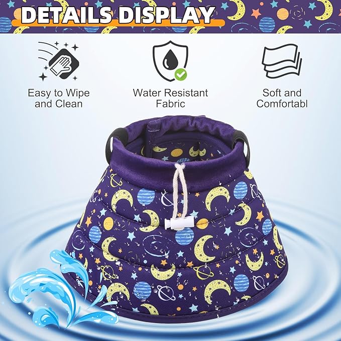 KOOLTAIL Cat Cone Collar, Adjustable Soft Comfortable Cat Recovery Collar to Stop Licking, Foldable Donut Water Resistant Pet Cone for Small Large Cats Kittens After Surgery Star M