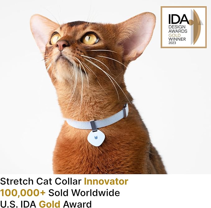 Safety Cat Collar Pro and Tag Set - U.S. IDA Gold Award, Elastic Release Cat Collar Charm Tag, Non Breakaway Cat Collar Adjustable with Charm for Kitten Small Large Cats (Sierra Blue, M)