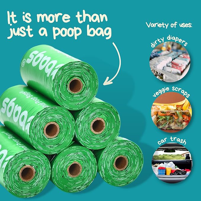 The Original Poop Bags® 38% USDA Biobased Pet Waste Bags, Peanuts Design, Leak-Resistant & Durable, Black/Green (720 Count (Pack of 2))