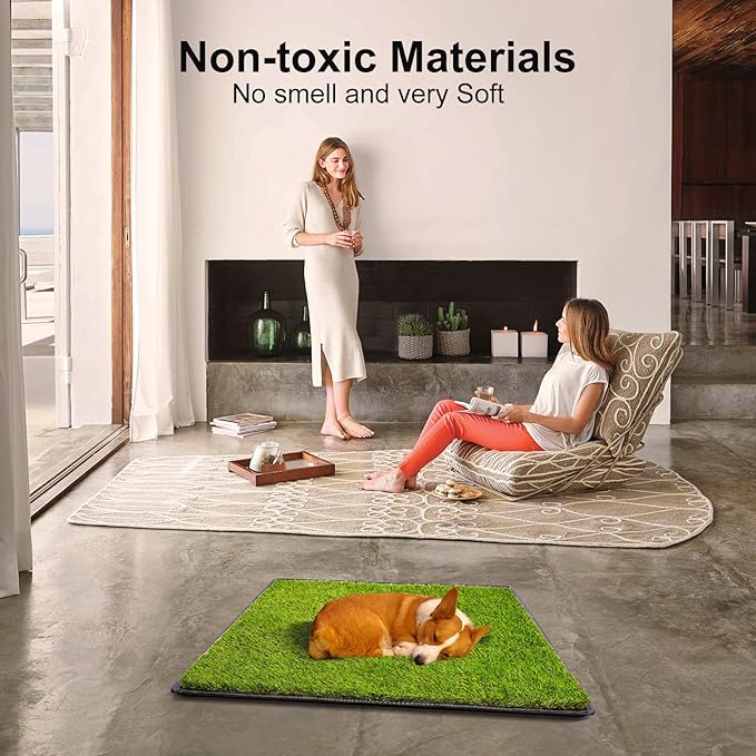 Dog Grass Pad with Tray(40×27.5 inch), Large XL Reusable 3-Layer Dog Pee Potty Grass Pads, Easy to Clean Artificial Fake Grass for Indoor Outdoor and Balcony (2 Pcs Grass Pad+Drainage Grate+Tray)